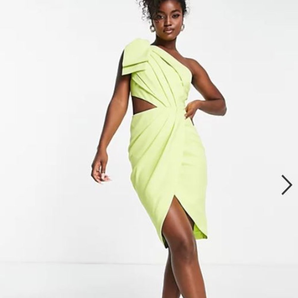 WORN ONCE! Lavish Alice one shoulder cut out wrap midi dress